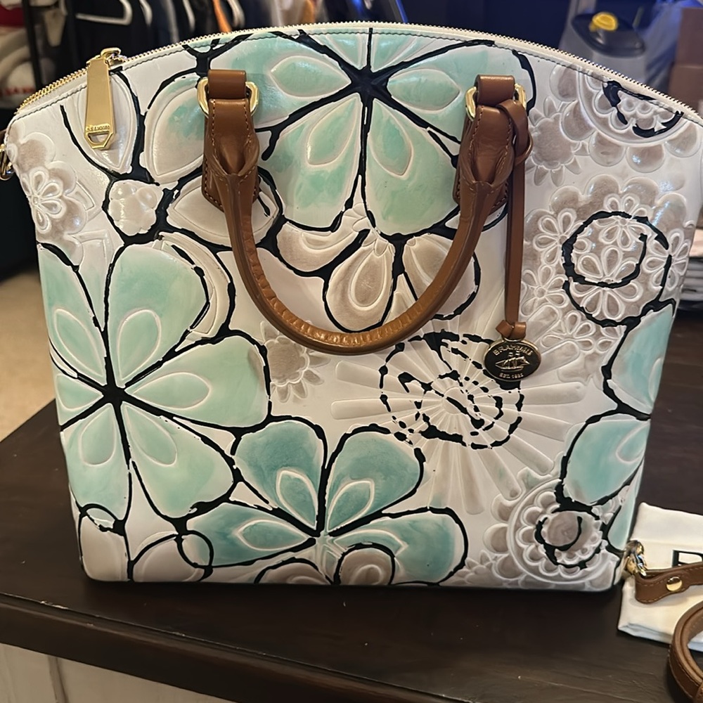 Brahmin Floral Satchel Turquoise Kelson with Matching Suri wallet - Picture 8 of 14
